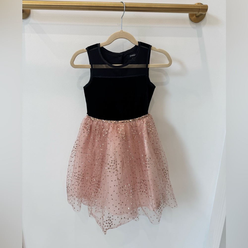 Zunie Girls Black & Blush Tulle Dress w/ Gold Sparkle | Size 5 Party Dress